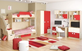 Детская комната Бэрри (Бежевый/Красный/корпус Клен) в Ирше - irsha.mebel54.com | фото
