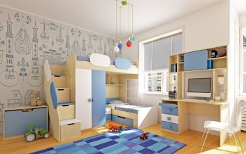 Детская комната Скай (Синий/Белый/корпус Клен) в Ирше - irsha.mebel54.com | фото