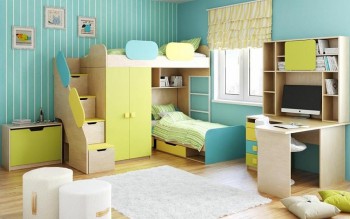 Детская комната Смайли (Желтый/Голубой/Зеленый/корпус Клен) в Ирше - irsha.mebel54.com | фото