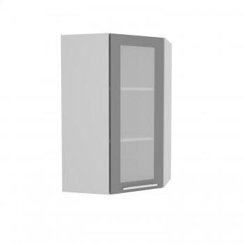 Кёльн ШВУС 600Н Шкаф верхний угловой со стеклом (премьер) высокий (Софт тоффи/корпус Венге) в Ирше - irsha.mebel54.com | фото