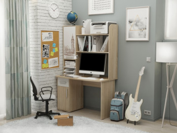 Компьютерный стол Лайт-1 (1200/дуб сонома/белый) в Ирше - irsha.mebel54.com | фото