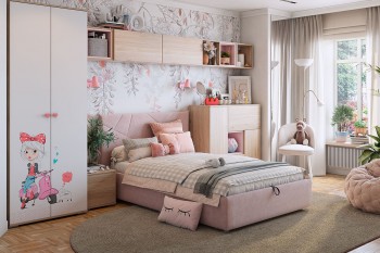 Комплект детской мебели Алина К2 Дуб мария/белый/нежно-розовый велюр в Ирше - irsha.mebel54.com | фото