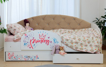 Кровать детская Эльза с бортиком Принцесса Белый/Бежевый в Ирше - irsha.mebel54.com | фото