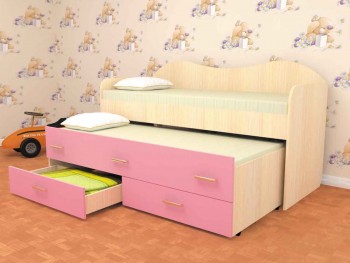 Кровать детская Нимфа двухместная 2.0 Дуб молочный/Розовый в Ирше - irsha.mebel54.com | фото