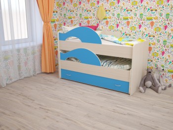 Кровать детская Радуга 1600 Млечный дуб/Голубой в Ирше - irsha.mebel54.com | фото