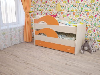 Кровать детская Радуга 1600 Млечный дуб/Оранжевый в Ирше - irsha.mebel54.com | фото