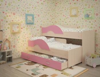 Кровать детская Радуга 1600 Млечный дуб/Розовый в Ирше - irsha.mebel54.com | фото