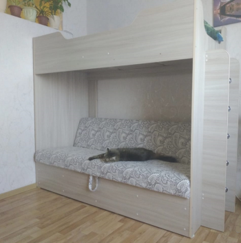 Кровать двухъярусная с диваном (Беленый дуб) в Ирше - irsha.mebel54.com | фото