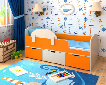 Кровать Малыш-мини с бортиком Дуб молочный/Оранжевый в Ирше - irsha.mebel54.com | фото