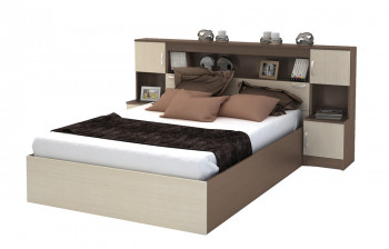 Кровать с прикроватным блоком КР 552 Спальня Basya (шимо темный/шимо светлый) в Ирше - irsha.mebel54.com | фото