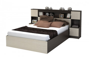 Кровать с прикроватным блоком КР 552 Спальня Basya (венге/белфорт) в Ирше - irsha.mebel54.com | фото