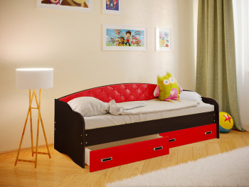 Кровать Софа-7 с мягкой спинкой (800х2000) Венге/Красный в Ирше - irsha.mebel54.com | фото