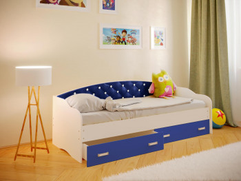 Кровать Софа-7 с мягкой спинкой со стразами (800х2000) Белый/Синий в Ирше - irsha.mebel54.com | фото