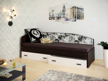 Кровать Софа-9 с мягкой спинкой с рисунком Милана (900х2000) Венге/Белый в Ирше - irsha.mebel54.com | фото