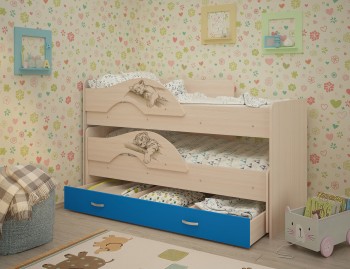 Кровать выкатная Радуга-Сафари детская 1600 Млечный дуб/Голубой в Ирше - irsha.mebel54.com | фото
