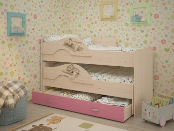 Кровать выкатная Радуга-Сафари детская 1600 Млечный дуб/Розовый в Ирше - irsha.mebel54.com | фото