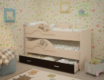 Кровать выкатная Радуга-Сафари детская 1600 Млечный дуб/Венге в Ирше - irsha.mebel54.com | фото