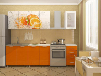 Кухонный гарнитур 1,6м Апельсин (Белый/Оранжевый металлик/Фотопечать апельсин) в Ирше - irsha.mebel54.com | фото