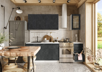 Кухонный гарнитур Нувель 1800мм белый/бетон черный в Ирше - irsha.mebel54.com | фото