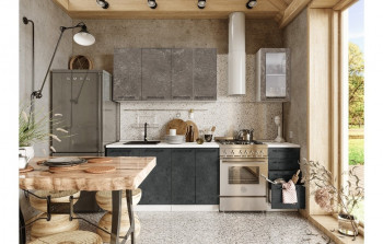 Кухонный гарнитур Нувель 1800мм белый/бетон коричневый/бетон черный в Ирше - irsha.mebel54.com | фото