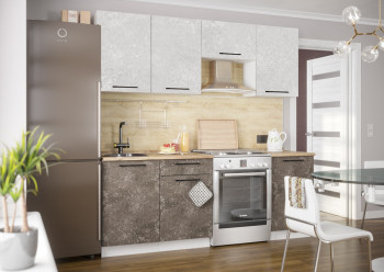 Кухонный гарнитур Нувель 2100мм белый/бетон коричневый в Ирше - irsha.mebel54.com | фото