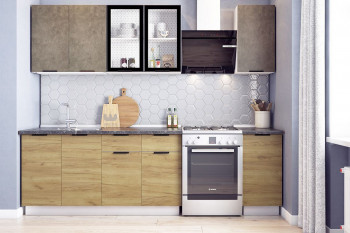 Кухонный гарнитур Стоун 2.0 (белый/камень темно-серый/акация светлая) в Ирше - irsha.mebel54.com | фото