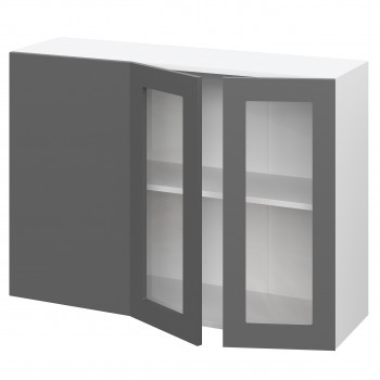 Норд ШВУПС 1000 Шкаф верхний угловой со стеклом (Софт черный/корпус Белый) в Ирше - irsha.mebel54.com | фото