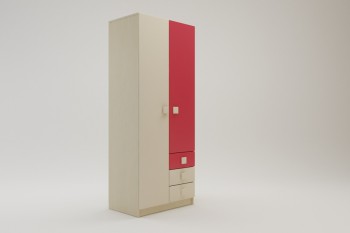 Шкаф 2-х створчатый с ящиками Бэрри (Бежевый/Красный/корпус Клен) в Ирше - irsha.mebel54.com | фото