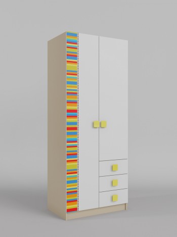Шкаф 2-х створчатый с ящиками Клаксон без машинок (Белый/корпус Клен) в Ирше - irsha.mebel54.com | фото