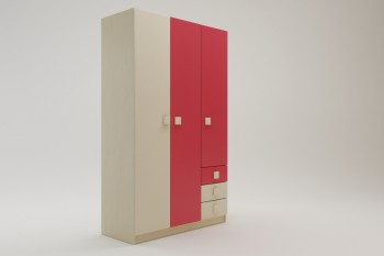 Шкаф 3-х створчатый с ящиками Бэрри (Бежевый/Красный/корпус Клен) в Ирше - irsha.mebel54.com | фото