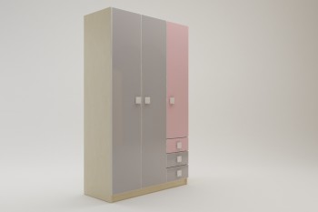 Шкаф 3-х створчатый с ящиками Грэйси (Розовый/Серый/корпус Клен) в Ирше - irsha.mebel54.com | фото