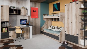 Шкаф для одежды комбинированный «Окланд» (Фон Черный/Дуб Делано) в Ирше - irsha.mebel54.com | фото