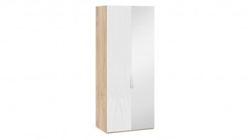 Шкаф для одежды с 1 глухой и 1 зеркальной дверями правый «Эмбер» Яблоня Беллуно/Белый глянец в Ирше - irsha.mebel54.com | фото