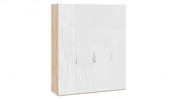 Шкаф для одежды с 4 глухими дверями «Эмбер» Яблоня Беллуно/Белый глянец в Ирше - irsha.mebel54.com | фото