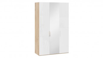 Шкаф комбинированный с 2 глухими и 1 зеркальной дверями правый «Эмбер» Яблоня Беллуно/Белый глянец в Ирше - irsha.mebel54.com | фото