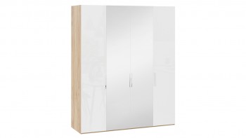 Шкаф комбинированный с 2 глухими и 2 зеркальными дверями «Эмбер» Яблоня Беллуно/Белый глянец в Ирше - irsha.mebel54.com | фото