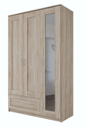 Шкаф трехдверный Сириус с зеркалом и 1 ящиком дуб сонома в Ирше - irsha.mebel54.com | фото